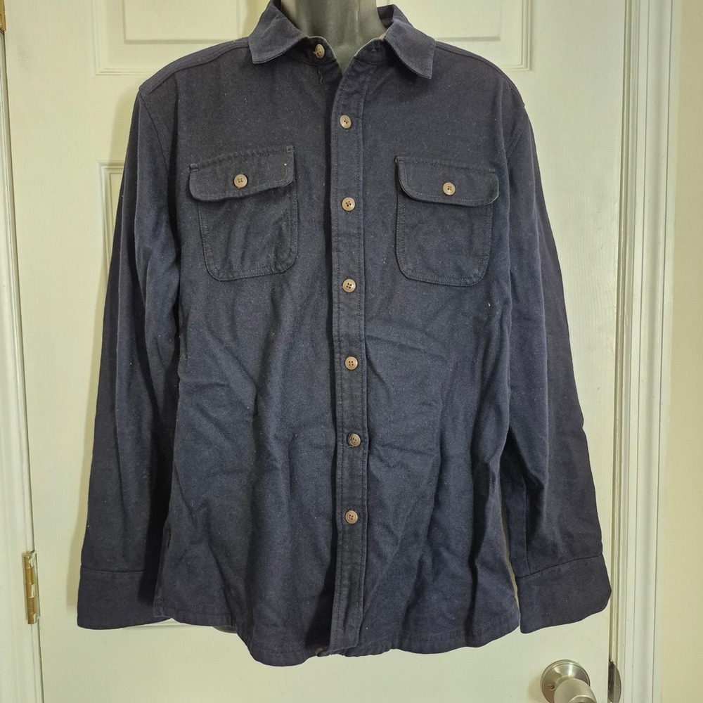 Brooklyn Industries Men XL Navy Blue Wool Blend Shacket Elbow Patch Shirt Jacket
